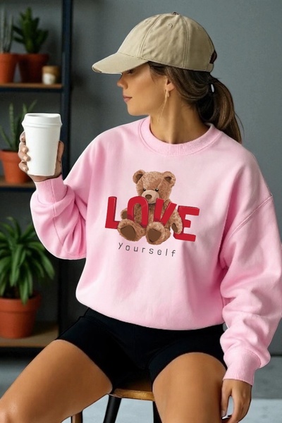 ArtYus Унисекс дълъг ръкав Love Bear трансфер печат велосипедна яка суитшърт