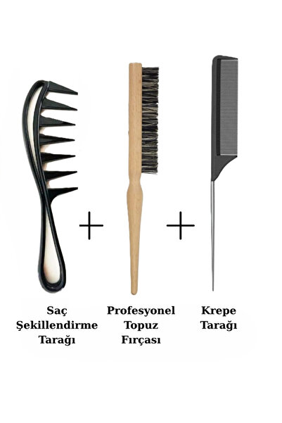 Nofella 3'lü Tarak Seti, Saç Şekillendirici Tarak + Profesyonel Topuz Fırçası...