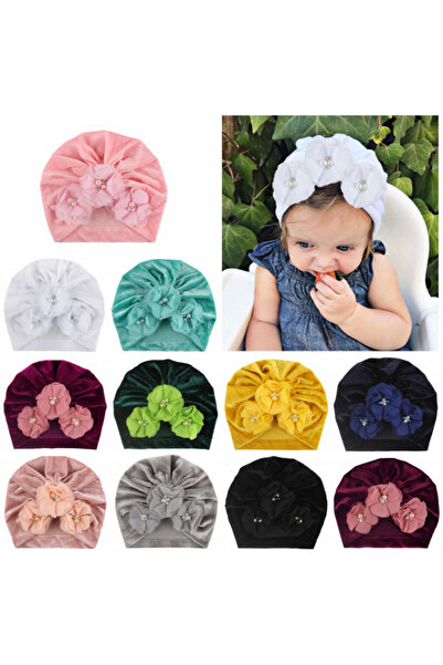 Superbaby Velvet turban hat with appliquéd flowers