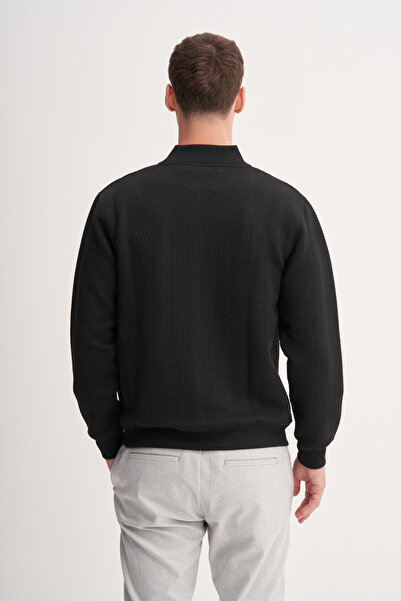 Cazador Quilted Herringbone Jacquard Fabric Premium Coll. Yaka Regular Fit Sweat Cardigan-53400