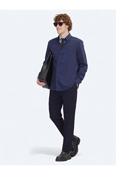 Kip Πλεκτό πουκάμισο με κανονική εφαρμογή Navy Blue