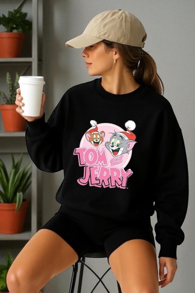 ArtYus سويت شيرت برقبة دائرية وأكمام طويلة للجنسين من توم وجيري