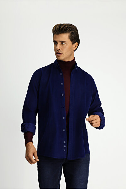 Kiğılı Long Sleeve Regular Fit Sports Buttoned Lapel Cotton Velvet Shirt