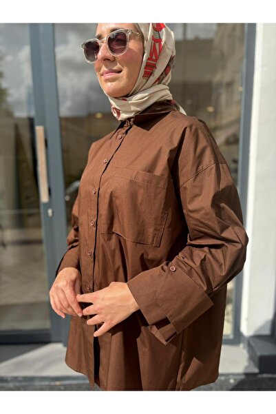 QOOQ STORE 26Fw200 Women's Shirt with Sleeve Detail Coffee