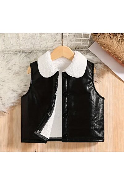 shop Vestă unisex din imitație de piele cu blană artificială la interior și î...