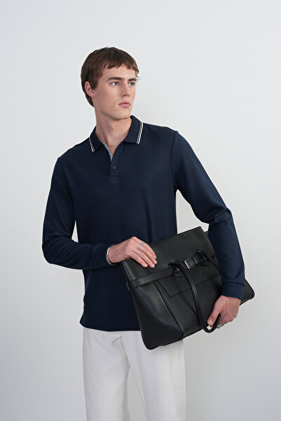 SILVANO Erkek Yaka Çizgili Uzun Kollu Laci Polo Yaka Tişört