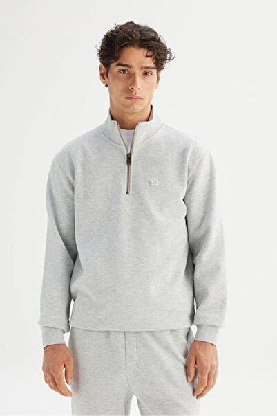 Lee Ανδρικό φούτερ γκρι ανδρικό πικέ με μισό φερμουάρ L252031236-Graymelang