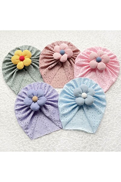 Superbaby Turban hat with openwork pattern and applied flower