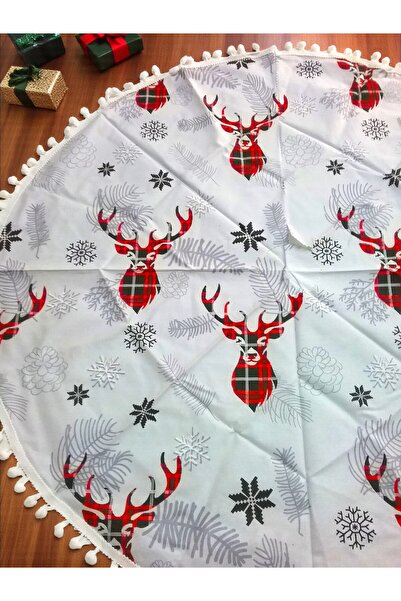 Armada Κάλυμμα κάτω από το πεύκο με πομπόμ, γκρι με κόκκινο καφέ ελάφι με στάμπα με νιφάδες χιονιού (80 εκ.)