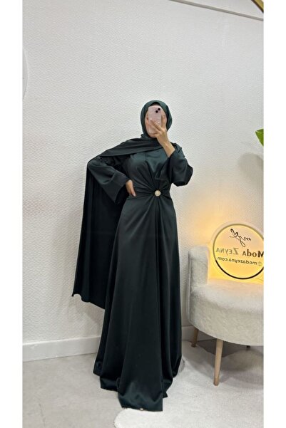 moda zeynaa Pelerinli Saten Abiye