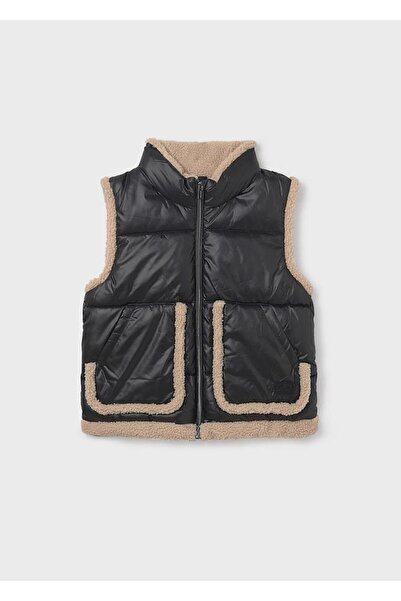 MAYORAL Fur Detailed Girls Vest - Black