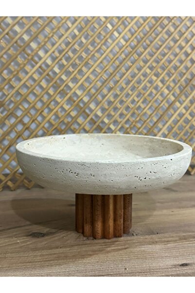 FARALYAHOME Sunumluk Marble Bowl Travertine Rufless Footed 25X5 cm