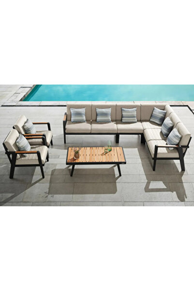 SCY Orfeo Modern Bahçe Mobilya Takımı L Köşe Bahçe Oturma Grubu Çay Seti