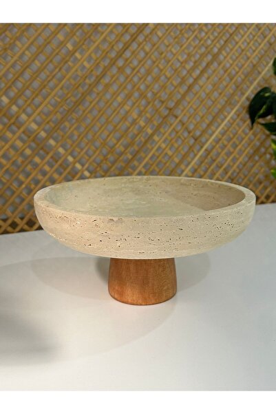 FARALYAHOME Sunumluk Marble Bowl Travertine Natural Footed 25X5 cm