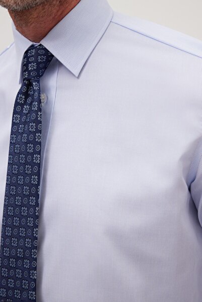 Tudors Regular Fit Mavi Non-Iron %100 Pamuk Doğa Dostu Ekoteks Belgeli Ütü Gerektirmez Gömlek