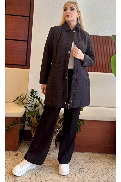 Butik Nilyam Women's Plus Size Quilted Detachable Hooded Soft Fur Inside Oversized Winter Coat 25031 Black