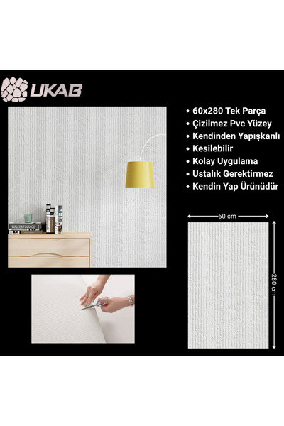 UKAB DEKOR 60x280 cm (1,68 m²) Tek Parça Çizilmez Yüzey Kendinden Yapışkanlı ...