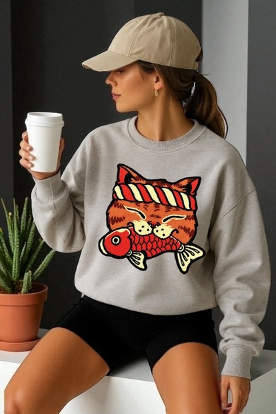 ArtYus Îmbrăcăminte unisex cu mânecă lungă pentru pescuit pisică Transfer cu ...