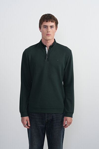 SILVANO Erkek Yeşil Dikiş Detaylı Uzun Kollu Polo Yaka Tişört