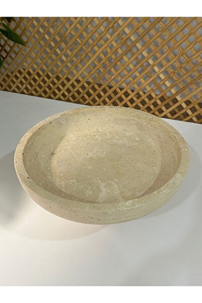 FARALYAHOME Sunumluk Marble Bowl Travertine Natural Footed 25X5 cm
