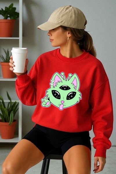 ArtYus Unisex majica dugih rukava sa vanzemaljskim motivom mačka Transfer Šta...