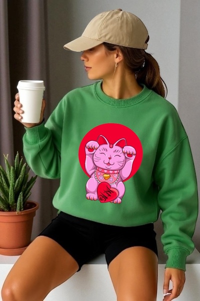 ArtYus Φούτερ Unisex με μακρύ μανίκι Japan Cat Transfer με τύπωμα με λαιμόκοψ...