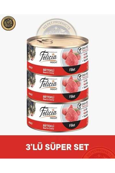 Felicia Insight Fillet Biftekli Fileto Yetişkin Kedi Konserve Maması Seti 3x8...