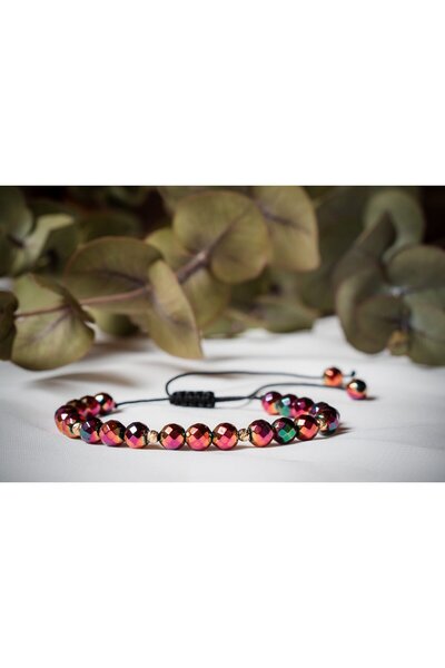 OEM Brățară cu hematit și 6 bilute din aur 585 14k - Reglabila