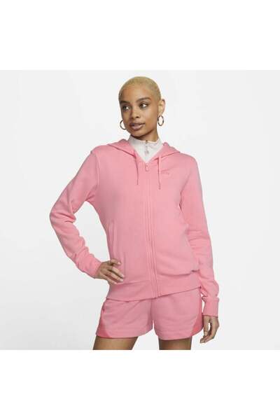 Nike Sportswear Air Fleece Tam Boy Fermuarlı Tam Kalıp Pembe Kadın Sweatshirt