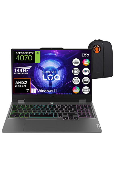 LENOVO LOQ AMD Ryzen 7 7435HS 24GB RAM 1TB SSD RTX4070 15.6" FHD IPS W11 Taşı...