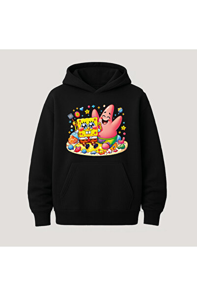 SVART WEAR سويت شيرت هوديي بأكمام طويلة من القطن مطبوع عليه سبونج بوب مع جيب ...