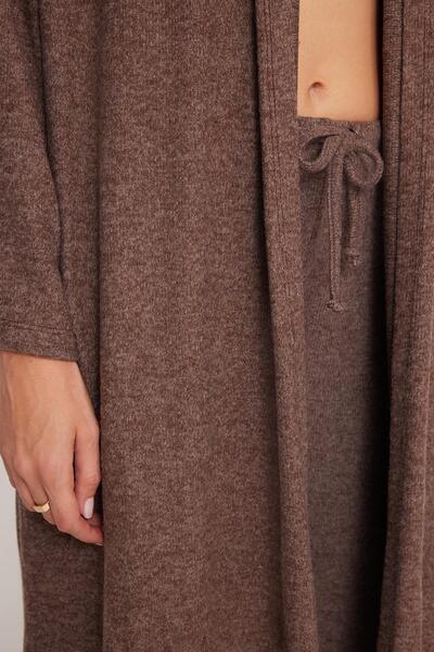 Tudors Kadın Relax Fit Rahat Kesim Uzun Triko Kahverengi Hırka