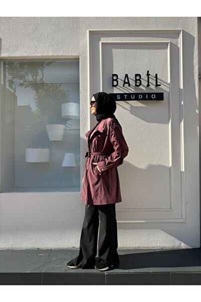 Almarwah Black 404987 Women's Jacket with Pockets and Collar, Plum