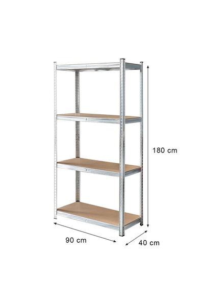 Other Mega-M Basic storage rack H-180 cm L-90 cm D-40 cm 4 shelves made of 4 mm MDF (175 kg) galvanized N