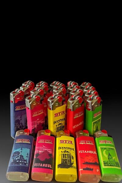 melmus STR İstanbul Desenli Gazlı Taşlı Çakmak – 25’li Set