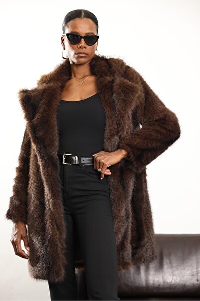 5in1Canpolat Brown Midi Length Voluminous Fur
