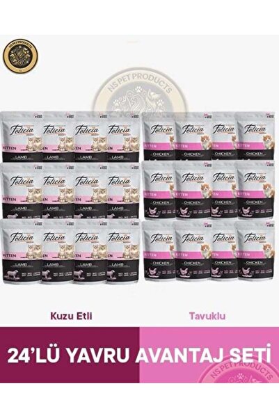 Felicia Pouch Kuzu Etli & Tavuklu Yavru Kedi Yaş Maması Seti 24x85 gr