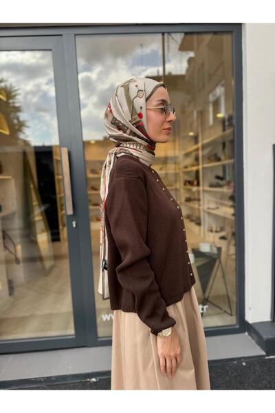 Babil Butik Γυναικεία ζακέτα με μεταλλικά κουμπιά καφέ