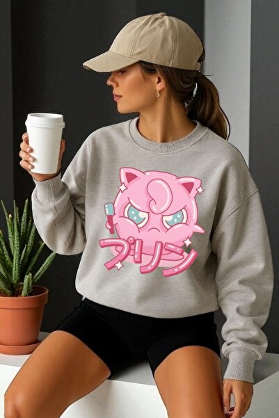 ArtYus Mâneci lungi unisex Jiggle Puff Transfer cu imprimeu guler rotund pies...