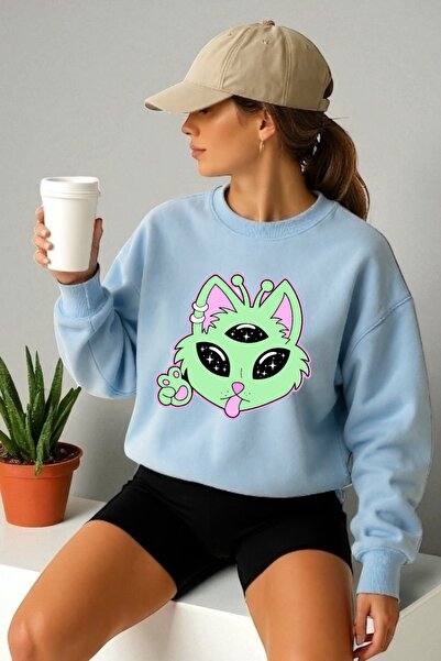 ArtYus Tricou unisex cu mânecă lungă Alien pisică Transfer cu imprimeu guler ...