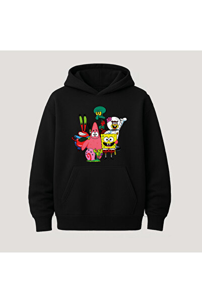 SVART WEAR سويت شيرت هوديي بأكمام طويلة من القطن مطبوع عليه سبونج بوب مع جيب ...