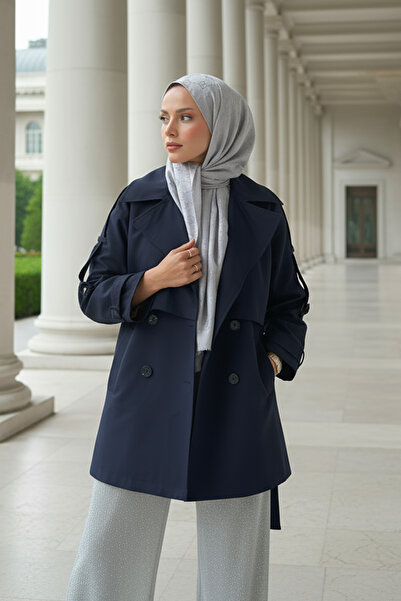 Genel Markalar Kol Apoletli Trençkot 0014 - LACİVERT