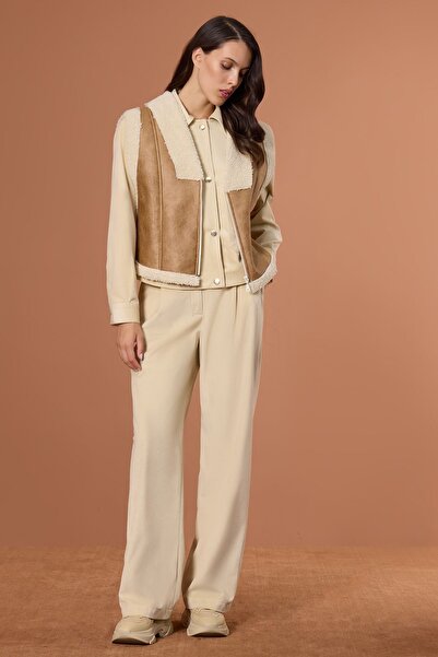 UPGRADE Lamineli Süet Yelek Camel