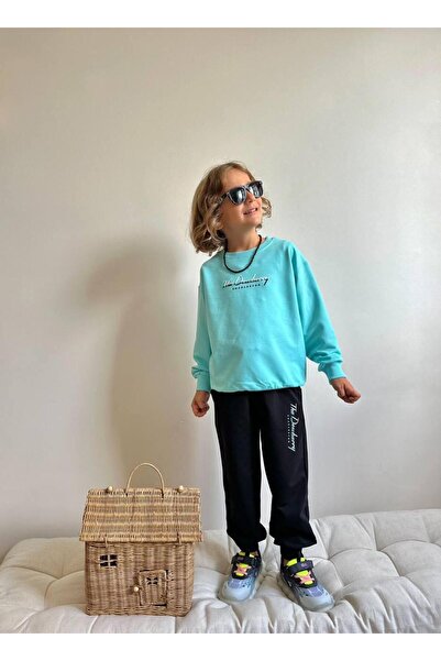 YİGİT BUTİK Embossed Letter Printed Long Sleeve Boys' Bottom Top Set