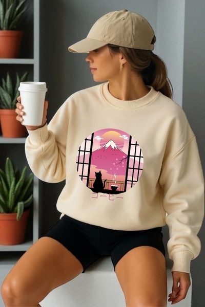 ArtYus Tricou unisex cu mânecă lungă Landscape pisică Transfer cu imprimeu gu...