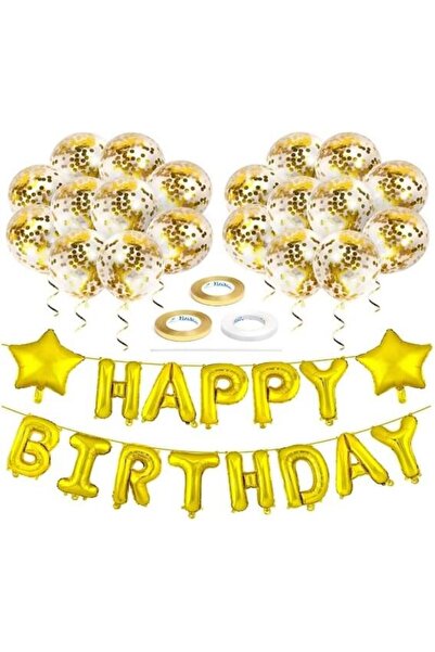 Baloane Vesele Set Baloane Petrecere Zi De Nastere Confetti Gold SET292