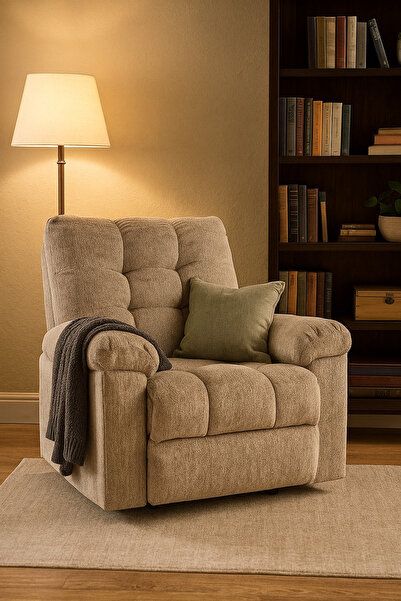 MARIA HOMES كرسي استرخاء من القماش البيج مع دوار وهزاز ومسند للقدمين - صالة ج...