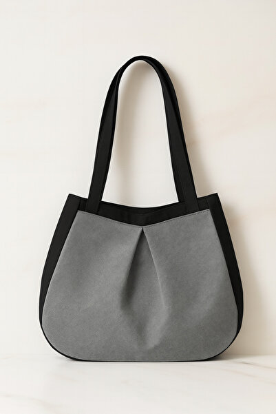 YUNUSOĞLU HOME Black Gray Multi-Purpose Premium Oversize Plain Medium Size Canvas Women's Hand and Shoulder Bag