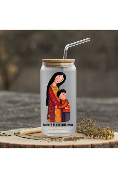 ZERYA Kurdish Water Milk Juice Glass Water Bottle with Straw for Children - Delalê Li Ber Dilê Min Water Bottle (600 ml)