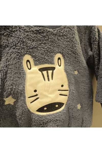 Renata's unisex bebek çocuk welsoft peluş kışlık sevimli hayvan aplikeli 2 parça alt üst bebek takım